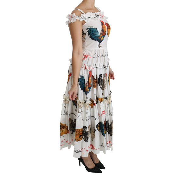 Dolce & Gabbana White Rooster Sheath Midi Cotton Dress - Picture 3 of 6